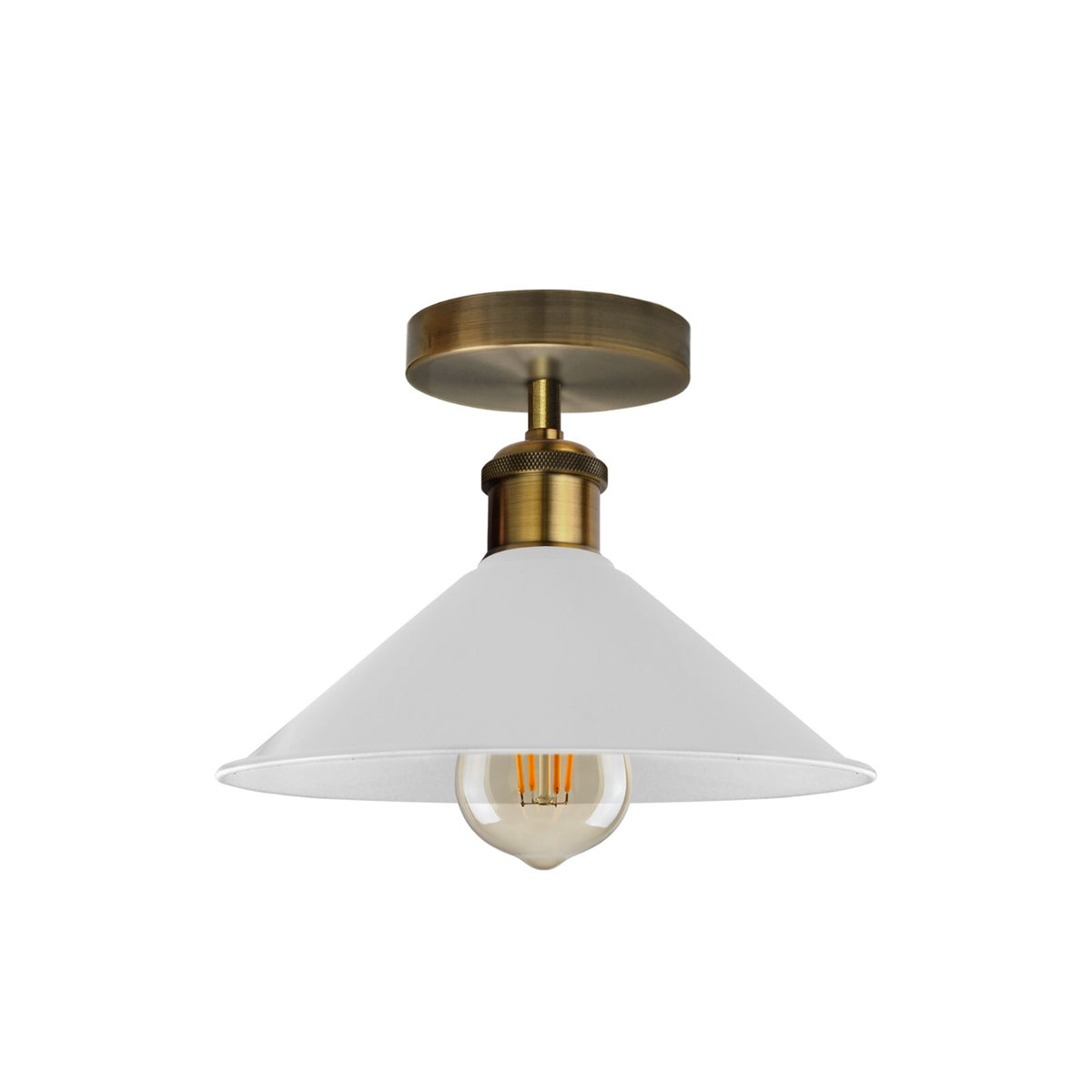 Flush Mount Cone Ceiling Light 22 cm – E27, 20 Shade Colours - Yellow Brass, Flat Cone 22 cm White, Without Bulb