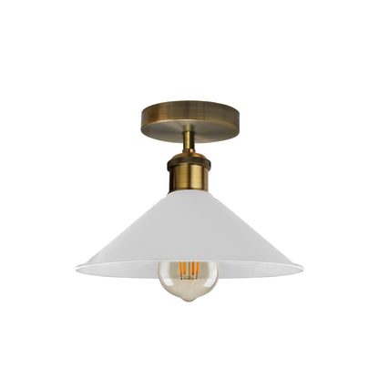Flush Mount Cone Ceiling Light 22 cm – E27, 20 Shade Colours - Yellow Brass, Flat Cone 22 cm White, Without Bulb