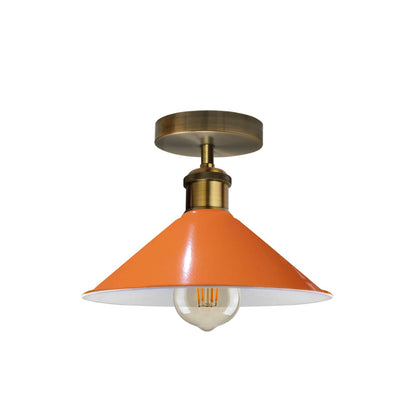 Flush Mount Cone Ceiling Light 22 cm – E27, 20 Shade Colours - Yellow Brass, Flat Cone 22 cm Orange, Without Bulb