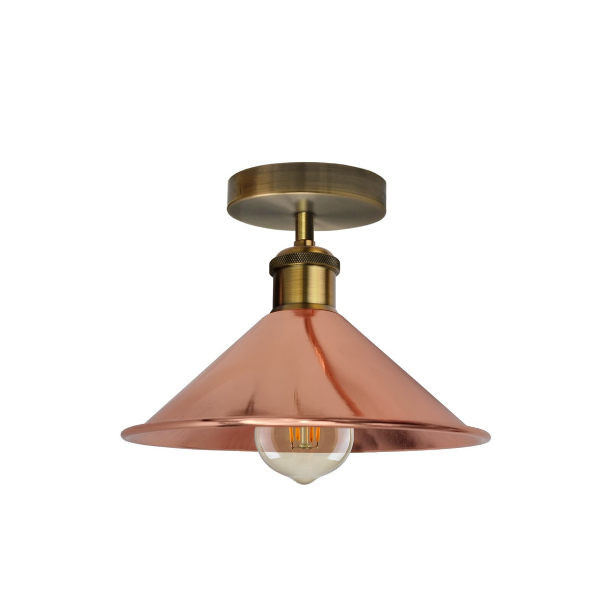 Flush Mount Cone Ceiling Light 22 cm – E27, 20 Shade Colours - Yellow Brass, Flat Cone 22 cm Rose Gold, Without Bulb