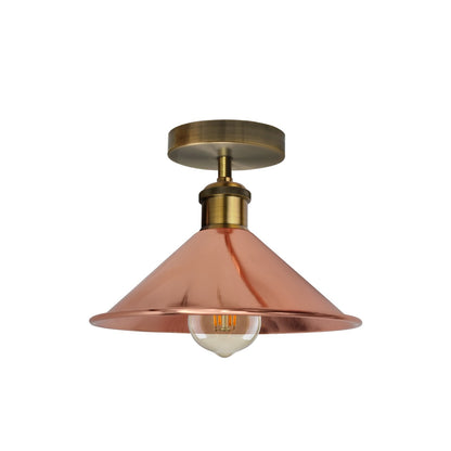 Flush Mount Cone Ceiling Light 22 cm – E27, 20 Shade Colours - Yellow Brass, Flat Cone 22 cm Rose Gold, Without Bulb