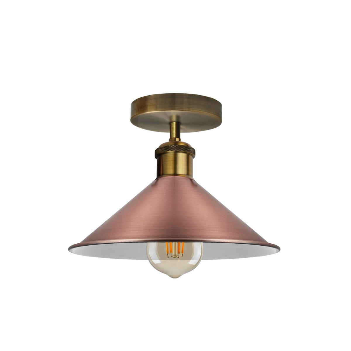 Flush Mount Cone Ceiling Light 22 cm – E27, 20 Shade Colours - Yellow Brass, Flat Cone 22 cm Copper, Without Bulb