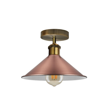 Flush Mount Cone Ceiling Light 22 cm – E27, 20 Shade Colours - Yellow Brass, Flat Cone 22 cm Copper, Without Bulb
