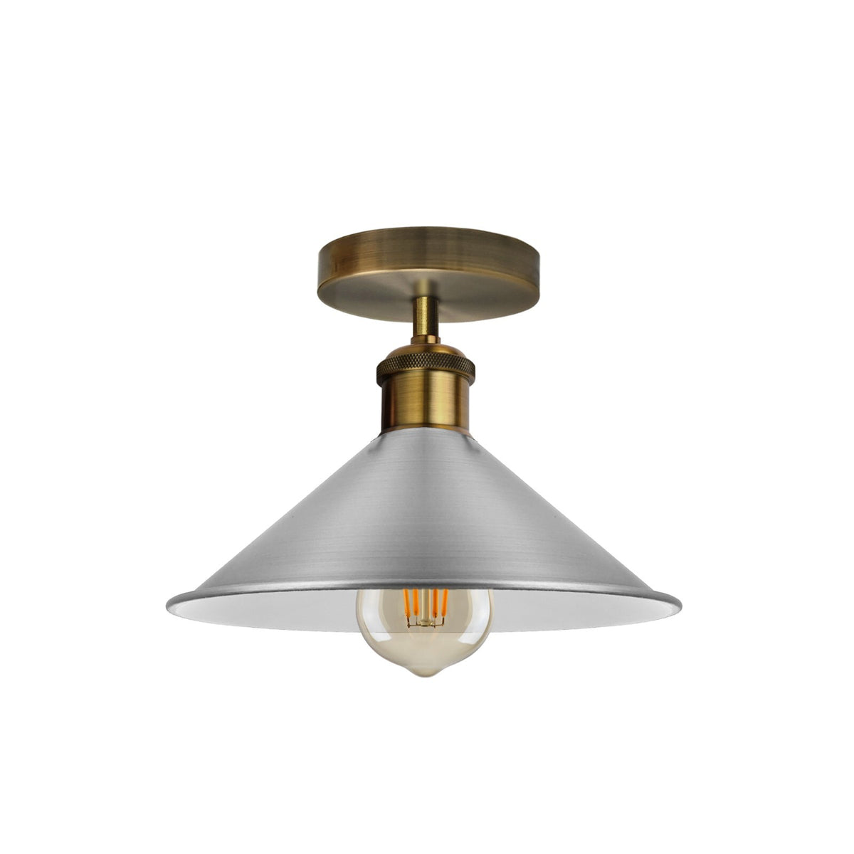 Flush Mount Cone Ceiling Light 22 cm – E27, 20 Shade Colours - Yellow Brass, Flat Cone 22 cm Satin Nickel, Without Bulb