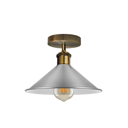 Flush Mount Cone Ceiling Light 22 cm – E27, 20 Shade Colours - Yellow Brass, Flat Cone 22 cm Satin Nickel, Without Bulb
