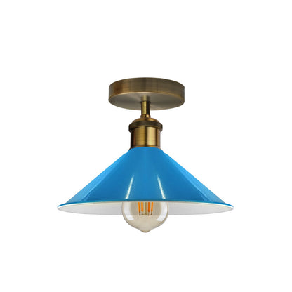 Flush Mount Cone Ceiling Light 22 cm – E27, 20 Shade Colours - Yellow Brass, Flat Cone 22 cm Blue, Without Bulb
