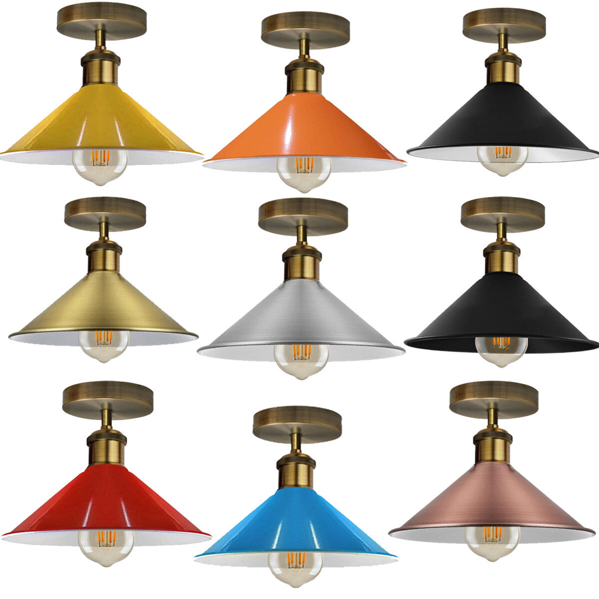 Flush Mount Cone Ceiling Light 22 cm – E27, 20 Shade Colours