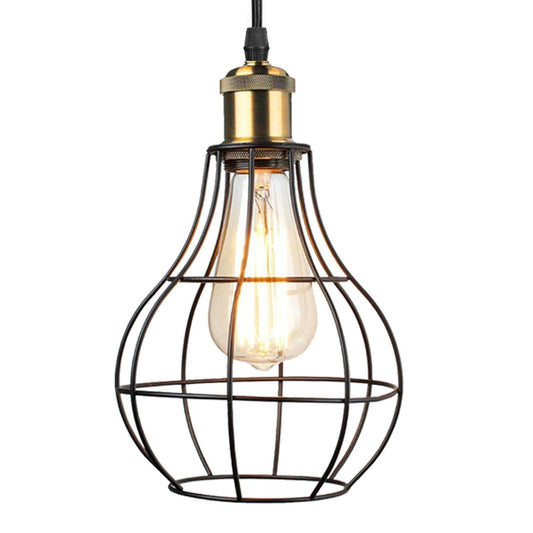 Balloon Cage Pendant Light – Black Wire Cage, Brass E27 Holder - photo 2