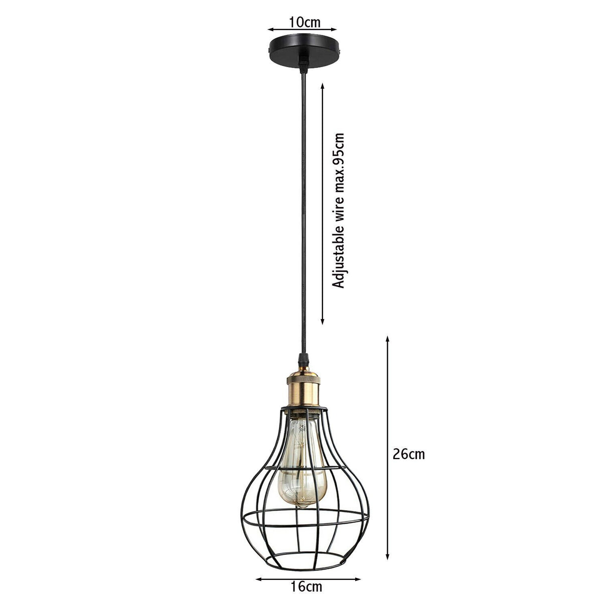 Balloon Cage Pendant Light – Black Wire Cage, Brass E27 Holder - photo 3