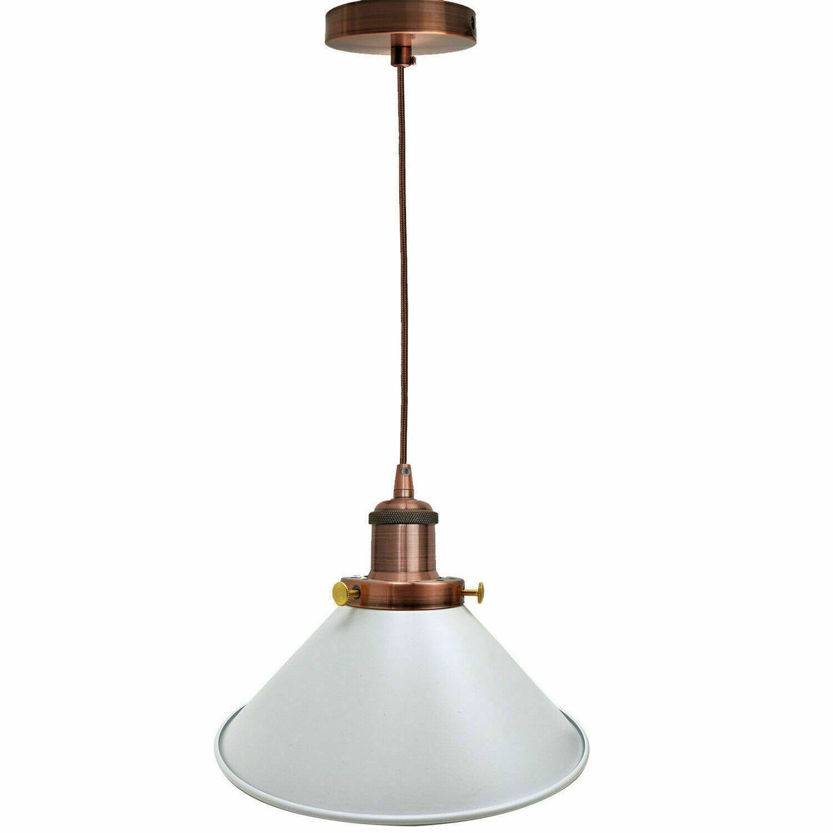 Copper Pendant Light – White Flat Cone Shade 22 cm or Bare, E27 - Copper, Flat Cone 22 cm White, Without Bulb