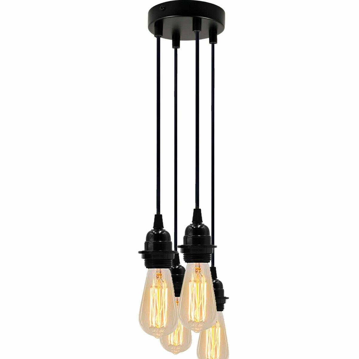 4 Light Cluster Pendant – Black Bakelite Holders, 12 cm Rose, E27
