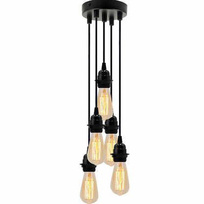 5 Light Cluster Pendant – Black Bakelite Holders, 12 cm Rose, E27