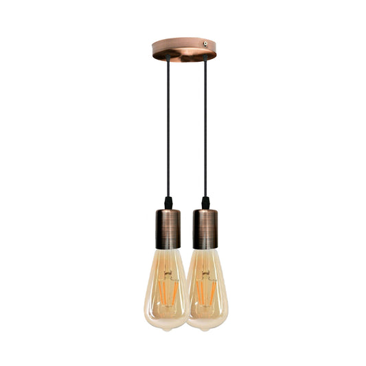 2 Light Cluster Pendant – Copper, Braided Cable, 12 cm Rose, E27