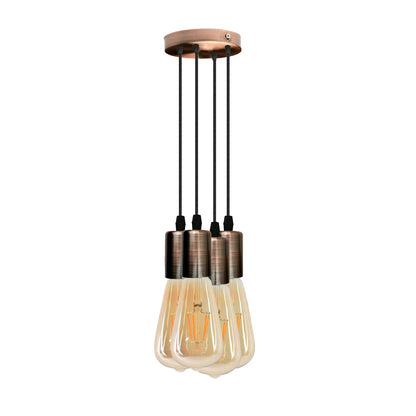 4 Light Cluster Pendant – Copper, Braided Cable, 12 cm Rose, E27