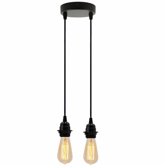 2-Light Pendant Holder Set – Black, Round Ceiling Plate