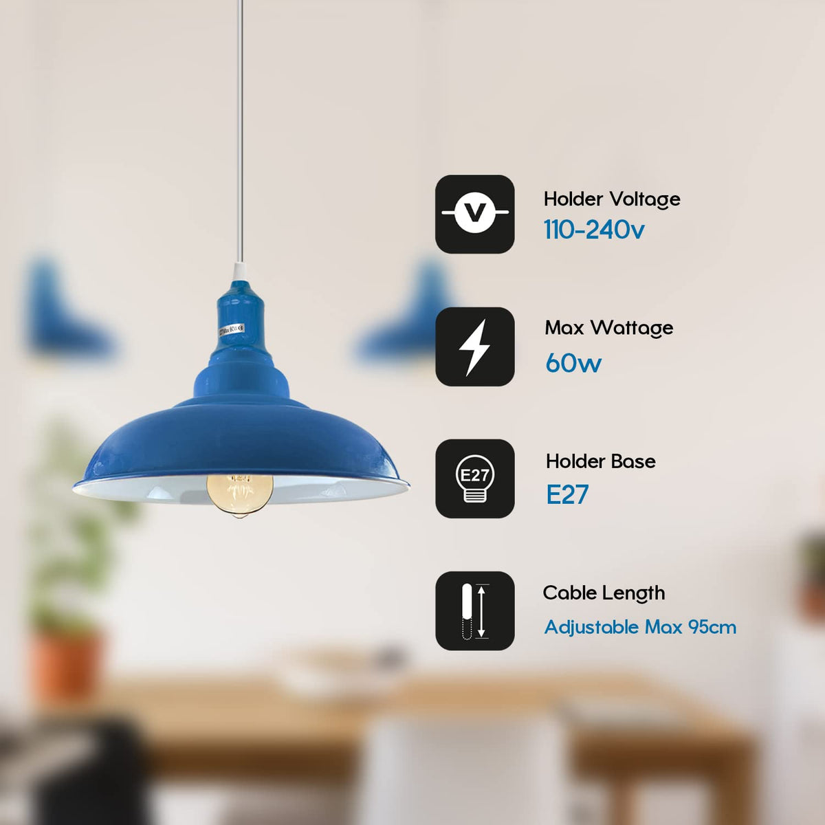 Coloured Pendant Light – Gloss Metal, Curvy or Barn Shades, 8 Colours - photo 4