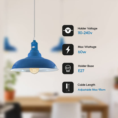 Coloured Pendant Light – Gloss Metal, Curvy or Barn Shades, 8 Colours - photo 4