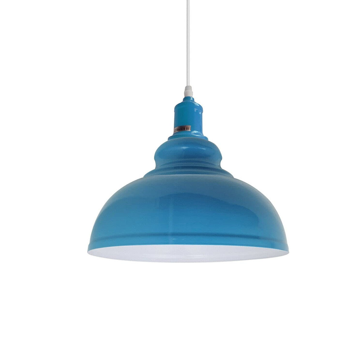 Coloured Pendant Light – Gloss Metal, Curvy or Barn Shades, 8 Colours - Blue, Curvy 29 cm Blue, Without Bulb