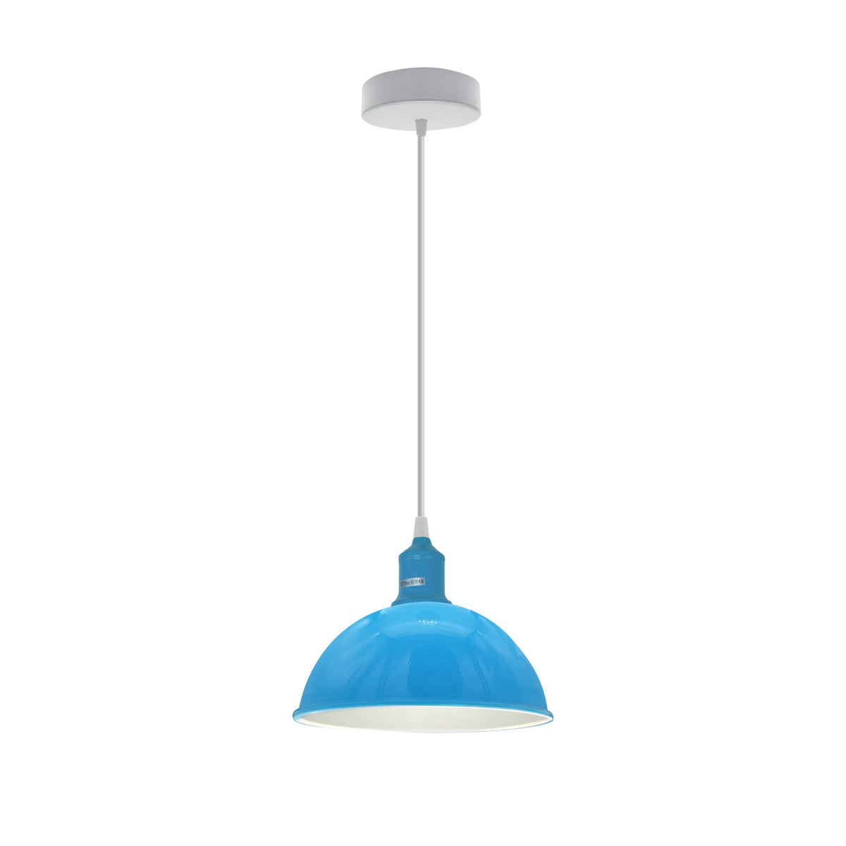 Coloured Pendant Light – Gloss Metal, Curvy or Barn Shades, 8 Colours - Blue, Dome 21 cm Blue, Without Bulb