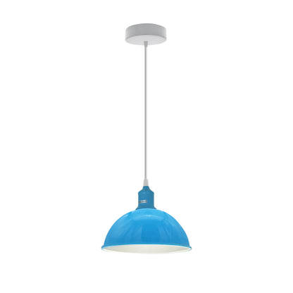 Coloured Pendant Light – Gloss Metal, Curvy or Barn Shades, 8 Colours - Blue, Dome 21 cm Blue, Without Bulb