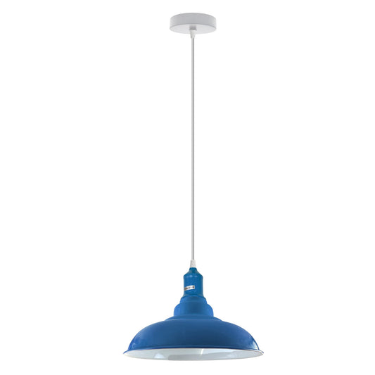 Coloured Pendant Light – Gloss Metal, Curvy or Barn Shades, 8 Colours - Blue, Gloss Metal 32 cm Light Blue, Without Bulb