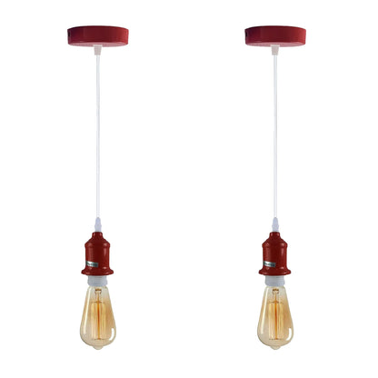 Coloured Pendant Light – Gloss Metal, Curvy or Barn Shades, 8 Colours - Burgundy, Pack of 2, No Shade, Pack of 2 with 2 ST64 Bulbs