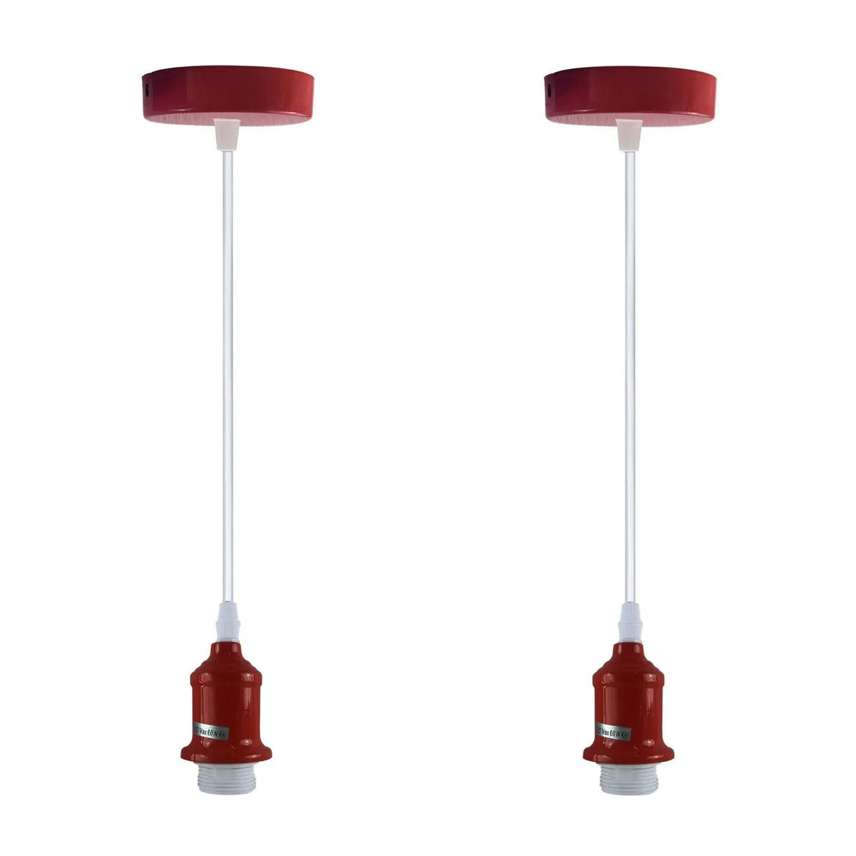 Coloured Pendant Light – Gloss Metal, Curvy or Barn Shades, 8 Colours - Burgundy, Pack of 2, No Shade, Without Bulb