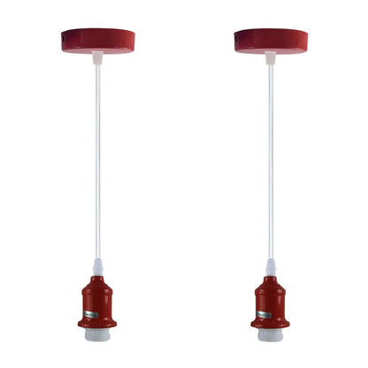 Coloured Pendant Light – Gloss Metal, Curvy or Barn Shades, 8 Colours - Burgundy, Pack of 2, No Shade, Without Bulb