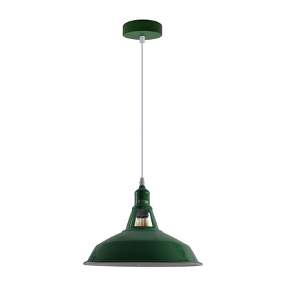 Coloured Pendant Light – Gloss Metal, Curvy or Barn Shades, 8 Colours - Green, Barn Slotted 30 cm Green, Without Bulb