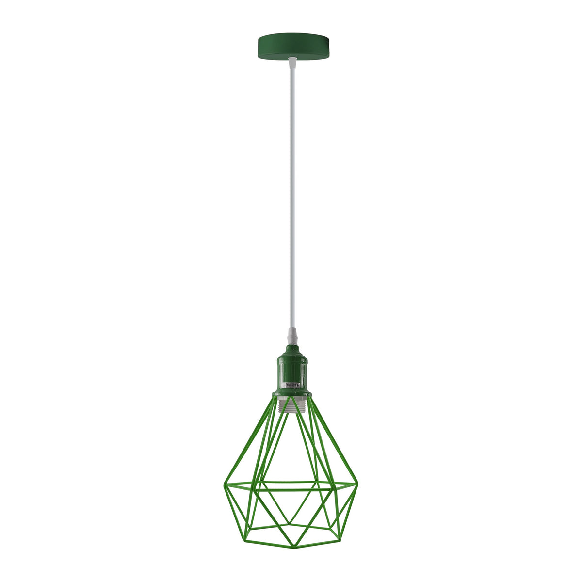 Coloured Pendant Light – Gloss Metal, Curvy or Barn Shades, 8 Colours - Green, Diamond Cage Green, Without Bulb