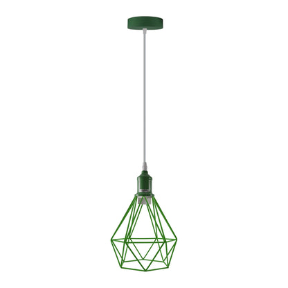 Coloured Pendant Light – Gloss Metal, Curvy or Barn Shades, 8 Colours - Green, Diamond Cage Green, Without Bulb