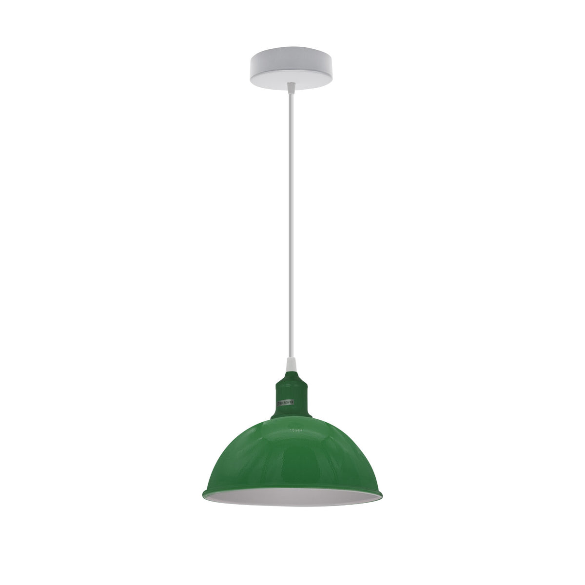 Coloured Pendant Light – Gloss Metal, Curvy or Barn Shades, 8 Colours - Green, Dome 21 cm Green, ST64 LED Bulb 4W