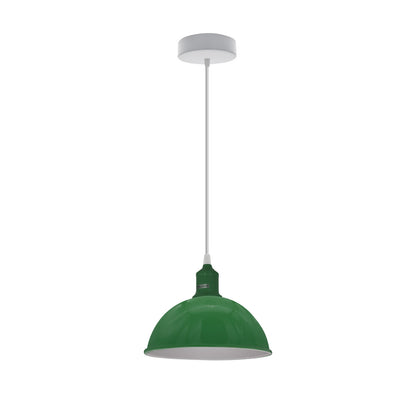 Coloured Pendant Light – Gloss Metal, Curvy or Barn Shades, 8 Colours - Green, Dome 21 cm Green, ST64 LED Bulb 4W