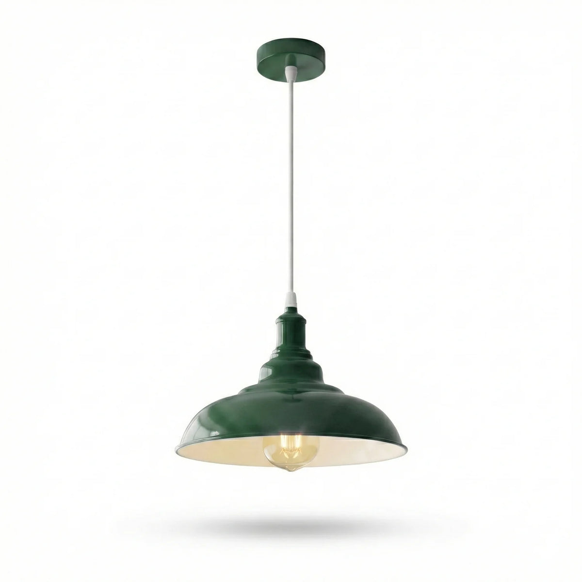 Coloured Pendant Light – Gloss Metal, Curvy or Barn Shades, 8 Colours - Green, Gloss Metal 32 cm Green, Without Bulb