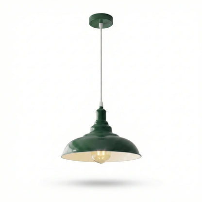 Coloured Pendant Light – Gloss Metal, Curvy or Barn Shades, 8 Colours - Green, Gloss Metal 32 cm Green, Without Bulb