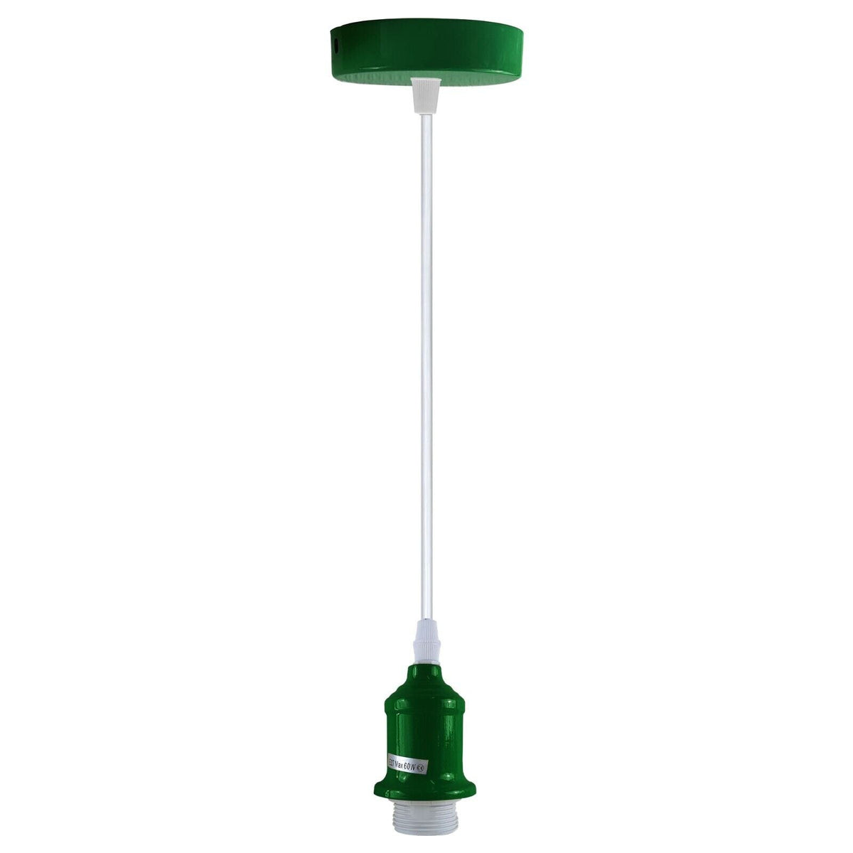 Coloured Pendant Light – Gloss Metal, Curvy or Barn Shades, 8 Colours - Green, No Shade, Without Bulb