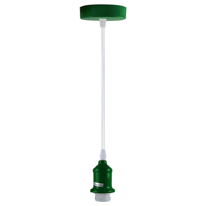 Coloured Pendant Light – Gloss Metal, Curvy or Barn Shades, 8 Colours - Green, No Shade, Without Bulb