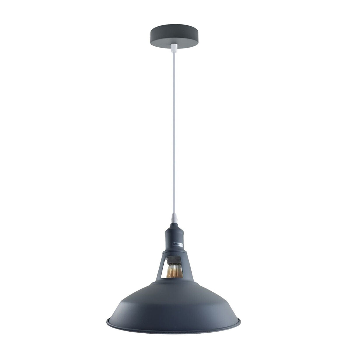 Coloured Pendant Light – Gloss Metal, Curvy or Barn Shades, 8 Colours - Grey, Barn Slotted 30 cm Grey, Without Bulb