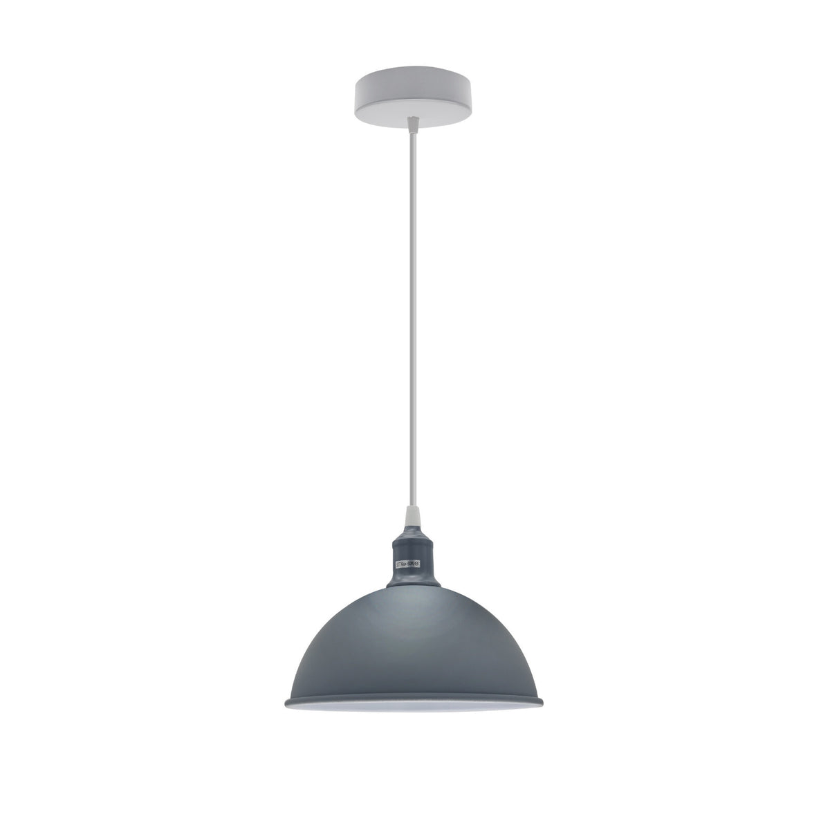 Coloured Pendant Light – Gloss Metal, Curvy or Barn Shades, 8 Colours - Grey, Dome 21 cm Grey, ST64 LED Bulb 4W