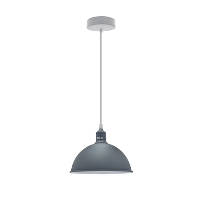 Coloured Pendant Light – Gloss Metal, Curvy or Barn Shades, 8 Colours - Grey, Dome 21 cm Grey, ST64 LED Bulb 4W