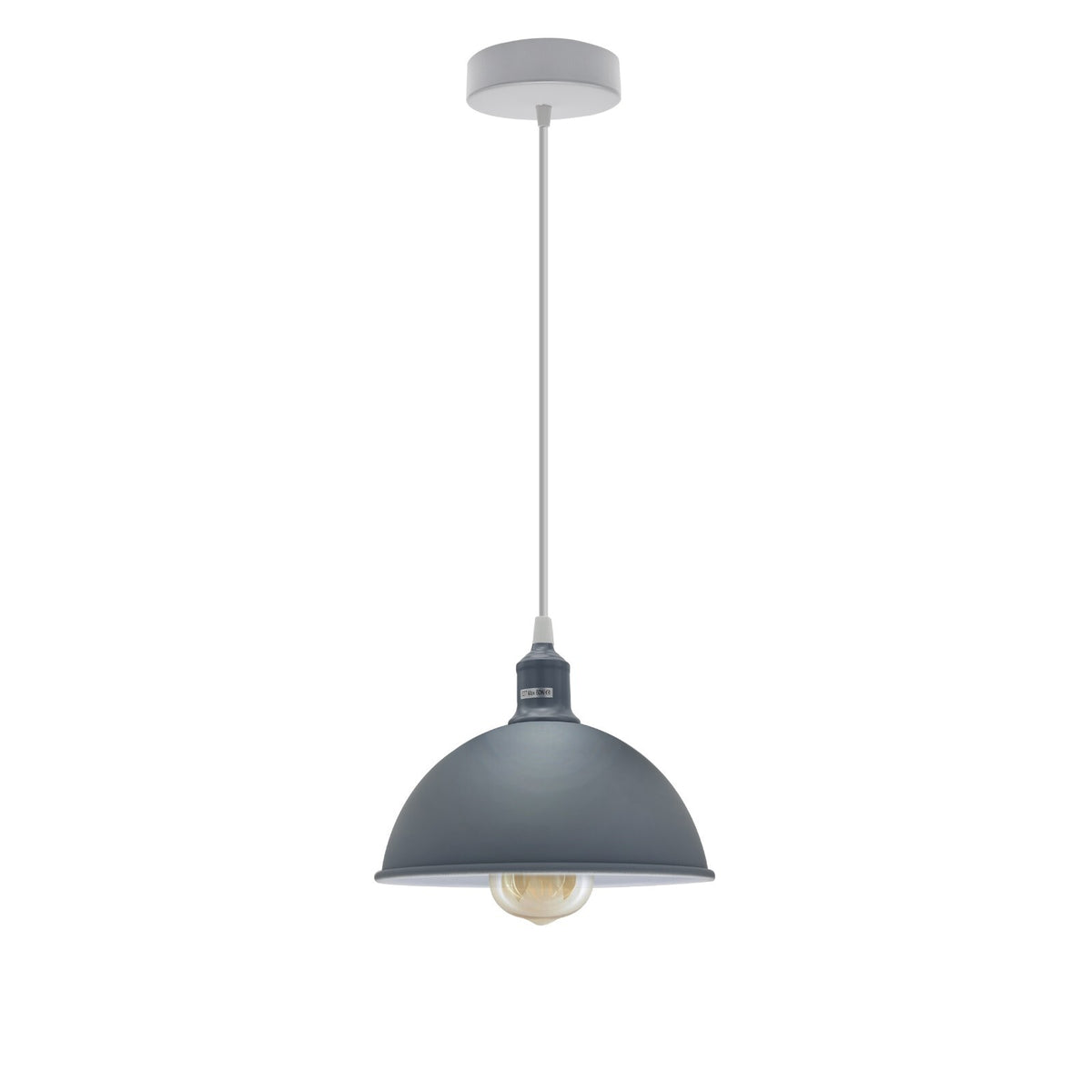 Coloured Pendant Light – Gloss Metal, Curvy or Barn Shades, 8 Colours - Grey, Dome 30 cm Grey, ST64 LED Bulb 4W