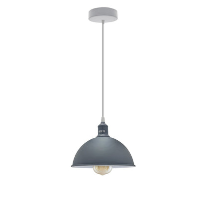 Coloured Pendant Light – Gloss Metal, Curvy or Barn Shades, 8 Colours - Grey, Dome 30 cm Grey, ST64 LED Bulb 4W
