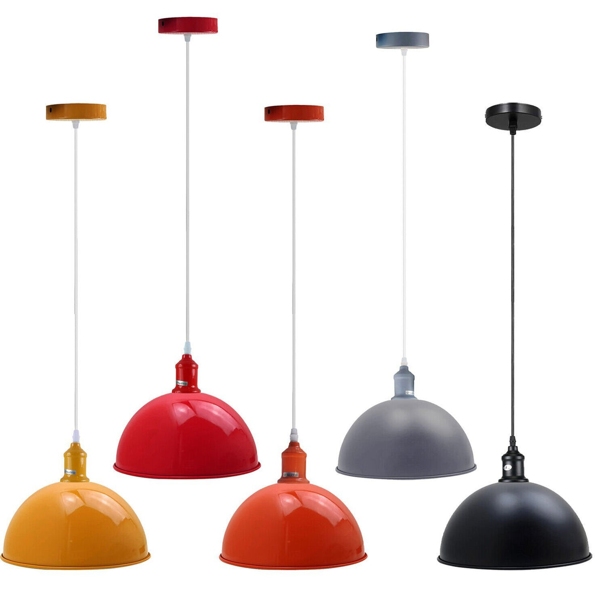 Coloured Pendant Light – Gloss Metal, Curvy or Barn Shades, 8 Colours - Grey, Dome 30 cm Grey, Without Bulb