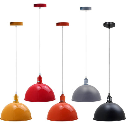 Coloured Pendant Light – Gloss Metal, Curvy or Barn Shades, 8 Colours - Grey, Dome 30 cm Grey, Without Bulb