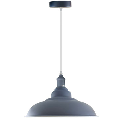 Coloured Pendant Light – Gloss Metal, Curvy or Barn Shades, 8 Colours - Grey, Gloss Metal 32 cm Grey, Without Bulb