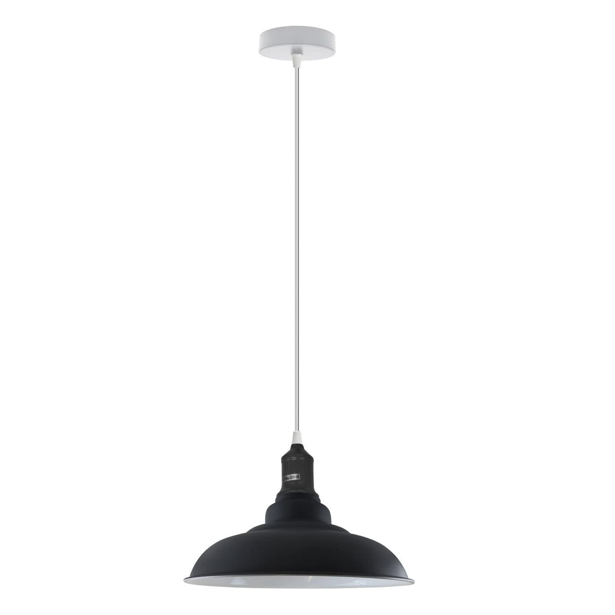 Coloured Pendant Light – Gloss Metal, Curvy or Barn Shades, 8 Colours - Grey, Gloss Metal 32 cm Black & White Inner, Without Bulb
