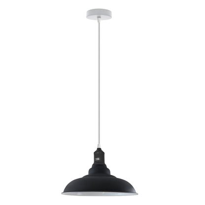 Coloured Pendant Light – Gloss Metal, Curvy or Barn Shades, 8 Colours - Grey, Gloss Metal 32 cm Black & White Inner, Without Bulb