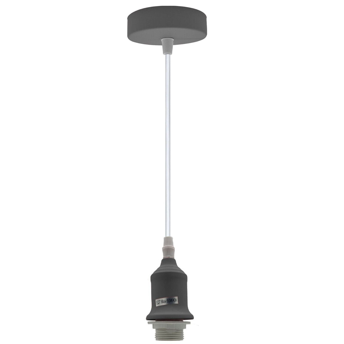 Coloured Pendant Light – Gloss Metal, Curvy or Barn Shades, 8 Colours - Grey, No Shade, Without Bulb
