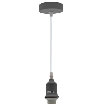 Coloured Pendant Light – Gloss Metal, Curvy or Barn Shades, 8 Colours - Grey, No Shade, Without Bulb