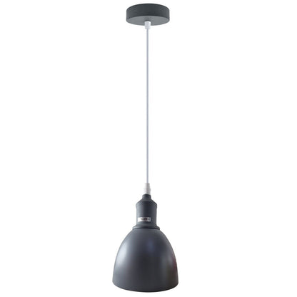 Coloured Pendant Light – Gloss Metal, Curvy or Barn Shades, 8 Colours - Grey, Retro 15 cm Grey, Without Bulb